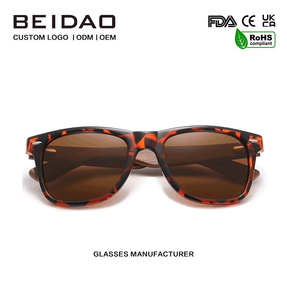 Kacamata klasik Walnut Anti-Reflective Retro Leopard print Sunglasses