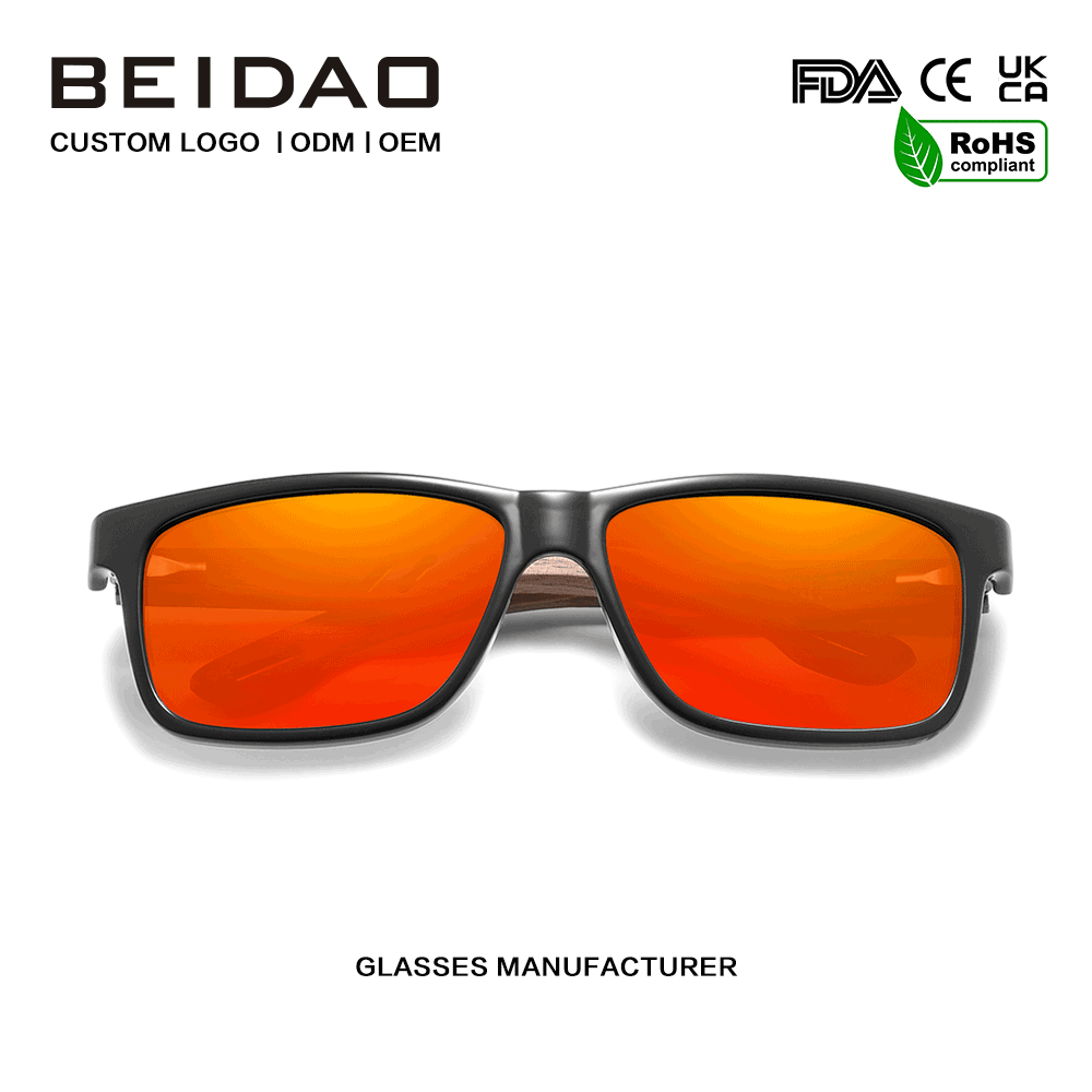 Desainer Walnut Frame Red Polarized Sunglasses Logo Custom