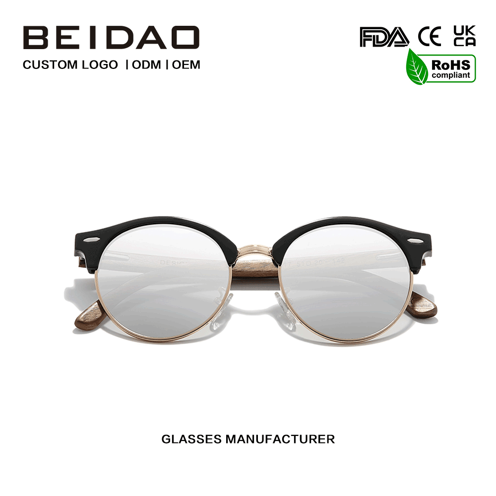 Kacamata Sunglasses Kacamata UV400 Kayu Walnut Setengah Tanpa wates