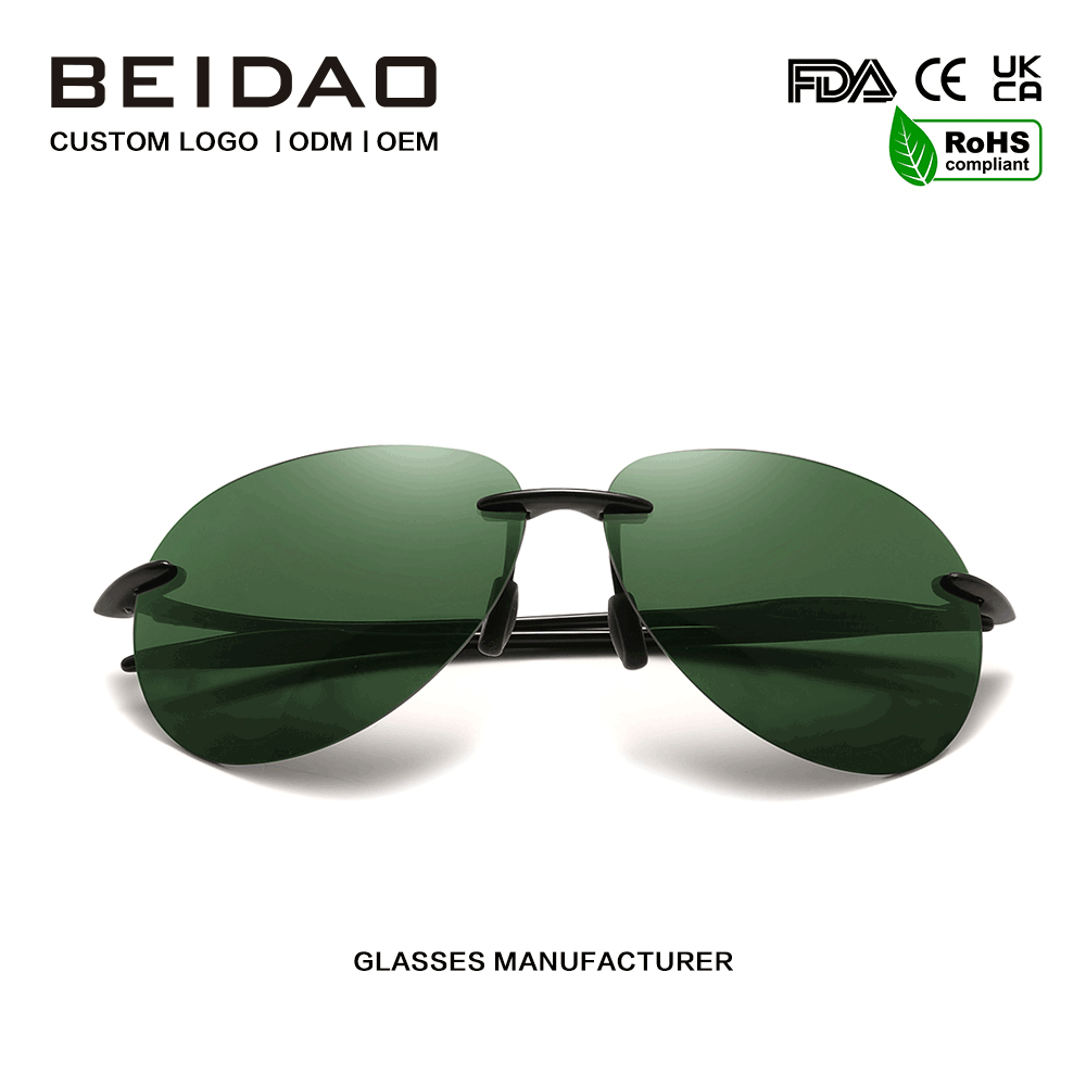 Kacamata Hitam Lensa Ijo Frameless Ultralight TR90 Desainer Anyar